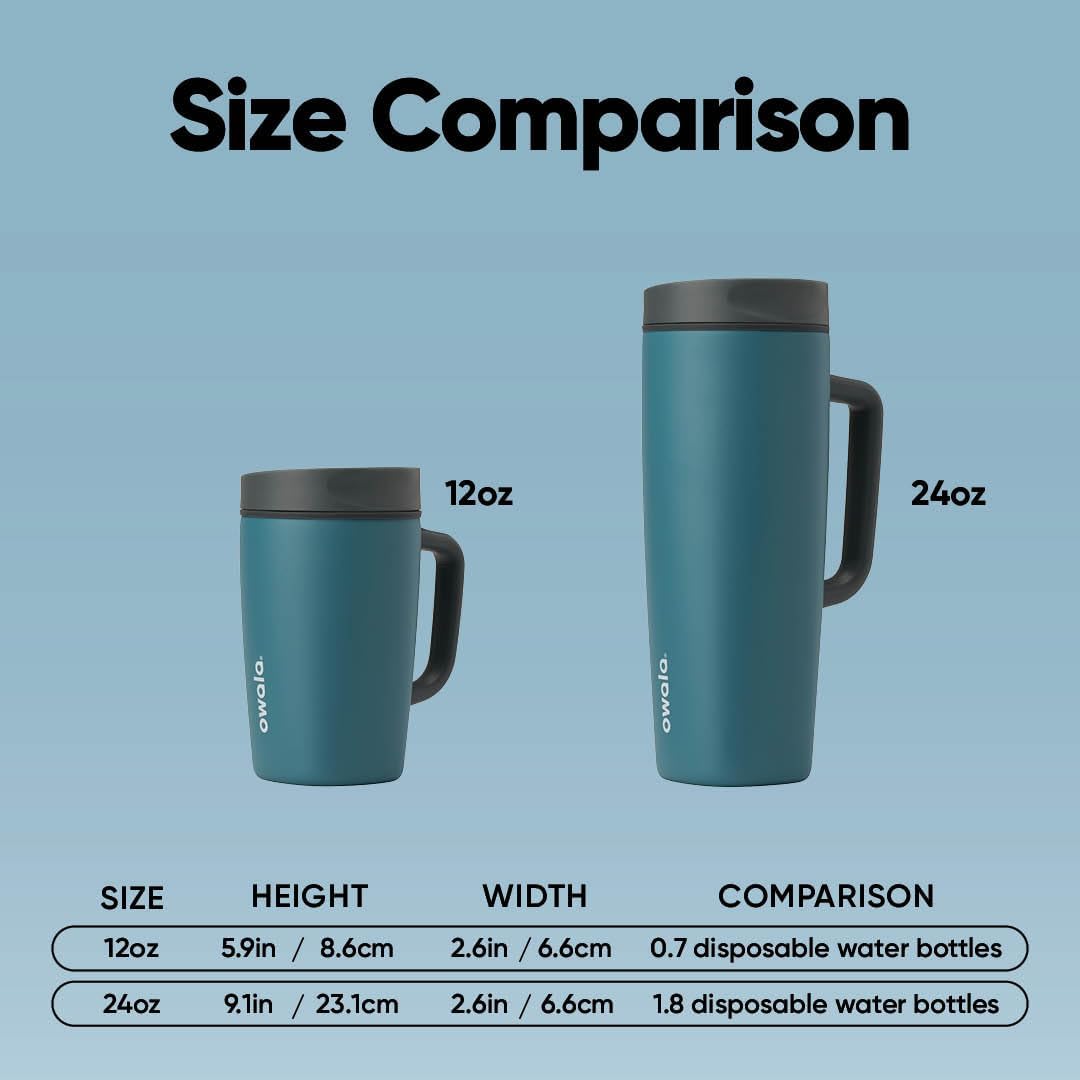 Owala SmoothSip Slider Stainless Steel Insulated Travel Mug with handle, 100% Leak Proof, For Hot and Cold Drinks, Travel Friendly with Sliding Lock Lid, 24 oz, BPA Free, Leak Proof, High Dive