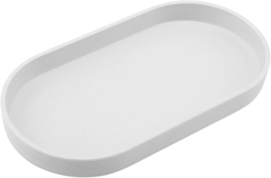 White Small Tray (10 inch), Oval Tray for Bathtub Bathroom Vanity Items, Countertop Organizer, Coffee Accessory, Soap, Perfume.