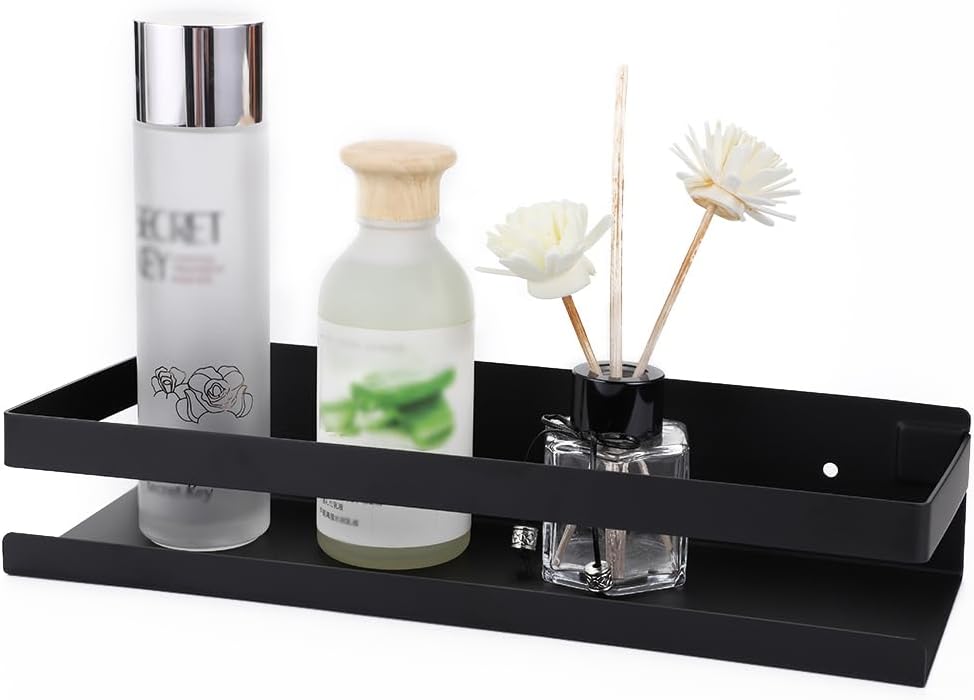 OwnMy Bathroom Shower Shelf Stainless Steel Bath Kitchen Basket Shower Caddy Rack, Rustproof Metal Bathroom Storage Floating Shelves Wall Mounted Shower Corner Rectangular Shelf - 12 Inch Black