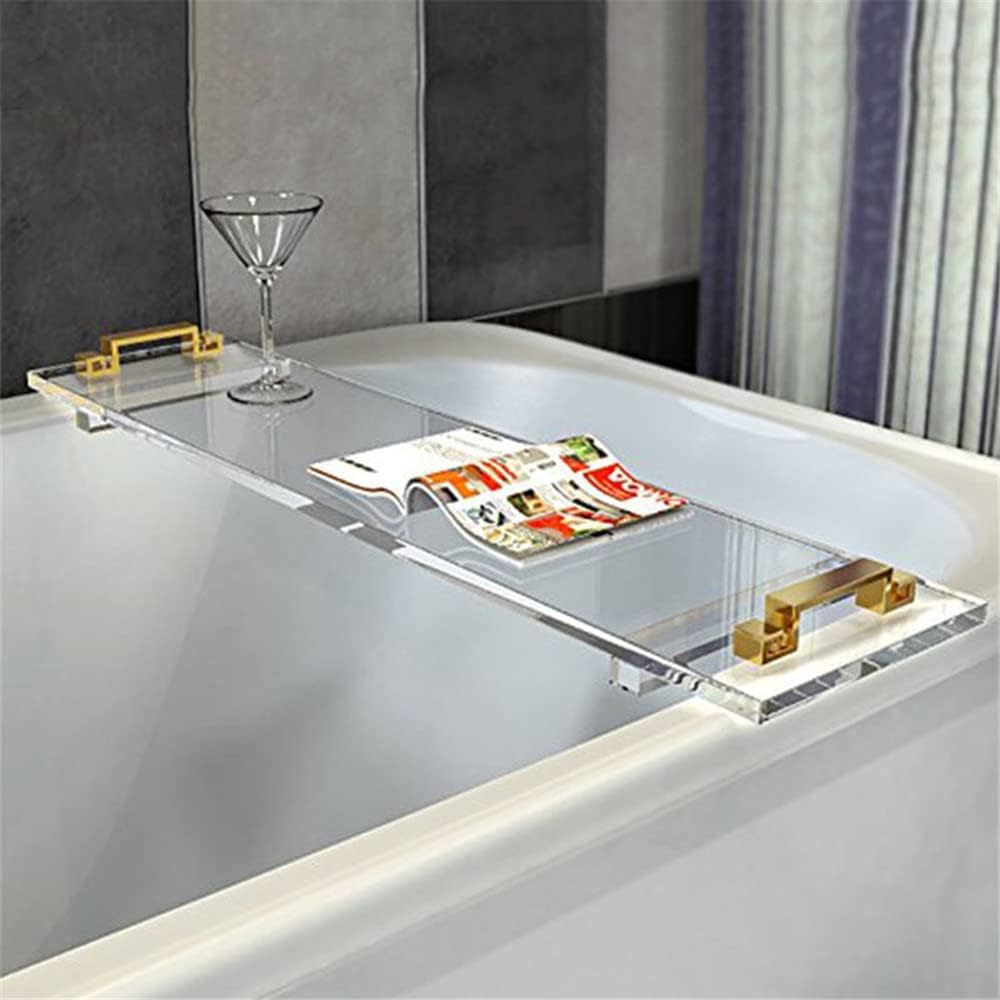 WANLIAN 33-Inch Luxury Bathtub Caddy Tray for Bathroom - Shower Storage Organizer Shelf With Gold Handles