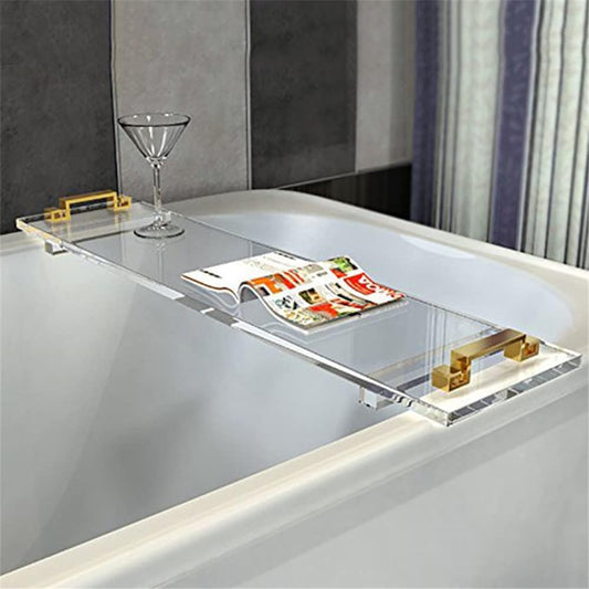 WANLIAN 33-Inch Luxury Bathtub Caddy Tray for Bathroom - Shower Storage Organizer Shelf With Gold Handles