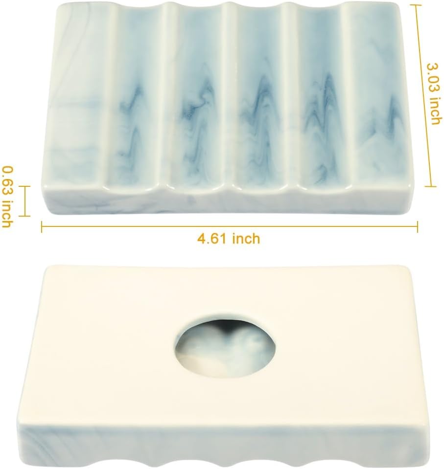 Soap Dish for Bathroom Sink and Shower Ceramic Soap Tray, Small Bar Soap Holder with Drainage Non-Slip Luxury Bathroom Decor Accessories (Gradient Blue)