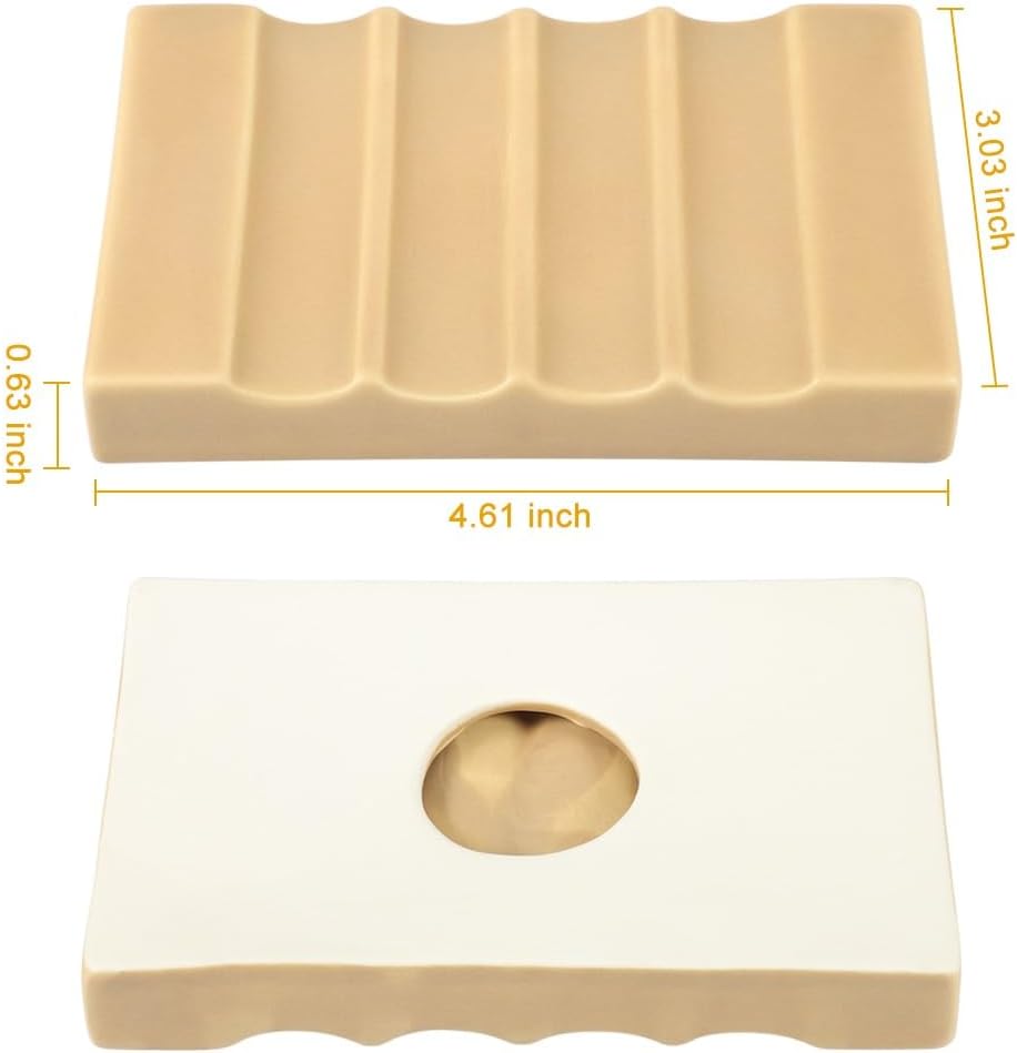 Soap Dish for Bathroom Sink and Shower Ceramic Soap Tray, Small Bar Soap Holder with Drainage Non-Slip Luxury Bathroom Decor Accessories (Khaki)