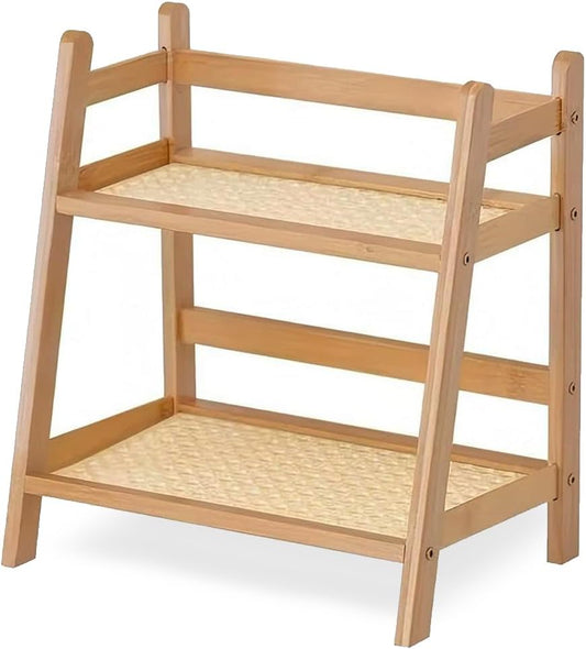 2 Tier Coffee Bar Station Organizer & Bamboo Mug Holder – Countertop Tea and Coffee Bar Accessories Stand, Matcha Display Shelf with Condiment Storage Rack, Cup Organizer for Kitchen Counter (Small)