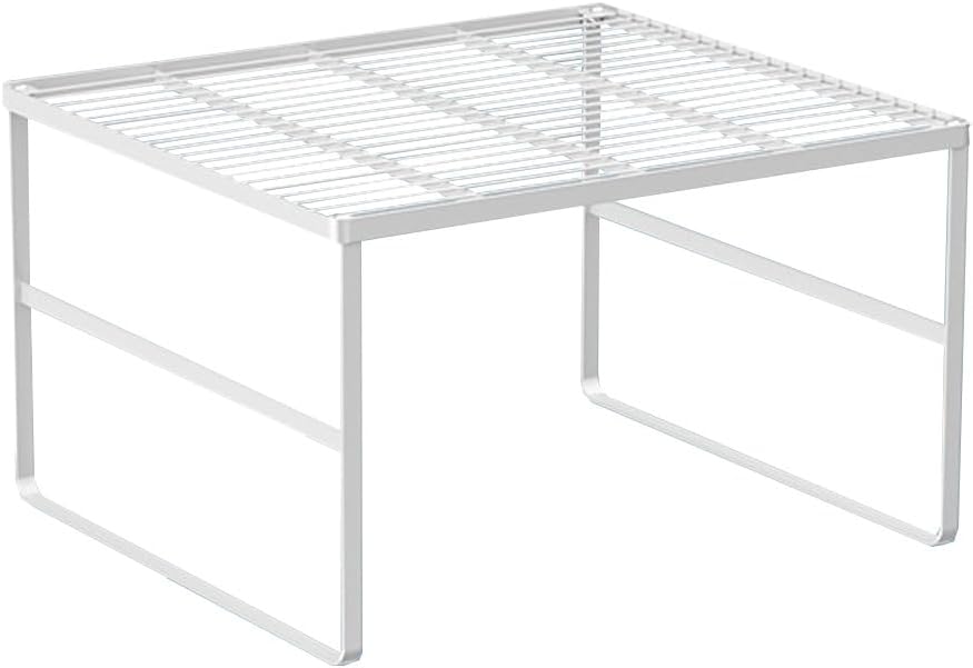Kitchen Cabinet Storage Shelf Stackable Wire Spice Rack Organizer Heavy Duty Space Saver for Bathroom Bedroom Closet Laundry Room Office Countertop - White, Pack 1