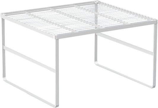 Kitchen Cabinet Storage Shelf Stackable Wire Spice Rack Organizer Heavy Duty Space Saver for Bathroom Bedroom Closet Laundry Room Office Countertop - White, Pack 1