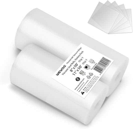 8" x 50' and 11" x 50' Vacuum Sealer Rolls, 2 Pack-Ideal for Food Storage, Sous Vide, and Meal Prep, Keep Food Fresh and Nutrients, Wevac Lite