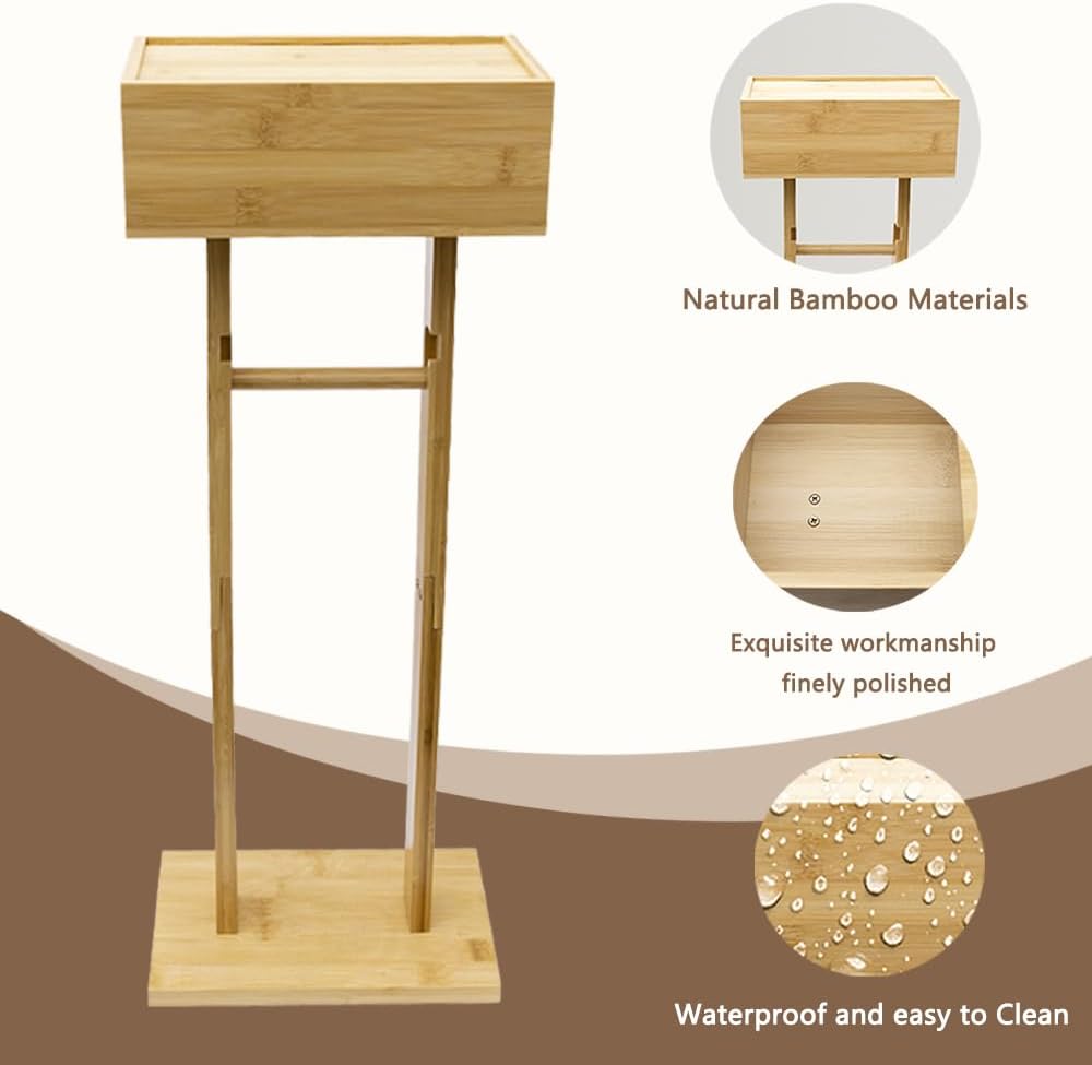 Bamboo Toilet Paper Holder Stand, Free Standing Toilet Paper Holder Tissue Roll Stand Rack for Small Space Bathroom and Spare Rolls Storage