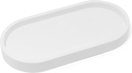 Matte White Round Soap Dispenser Tray, 8” Soap and Lotion Bottle Tray Organizer Plate for Bathrooms, Kitchens, Countertops - Holds 2 Soap Dispensers