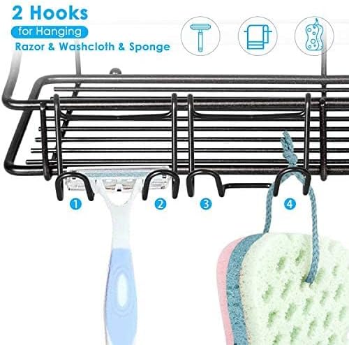 Nieifi Shower Caddy Shelf with Hooks Storage Rack Organizer Adhesive Stainless Steel without Drilling for Bathroom, Lavatory, Washroom, Restroom, Shower, Toilet, Kitchen (Black, 3 Pack)