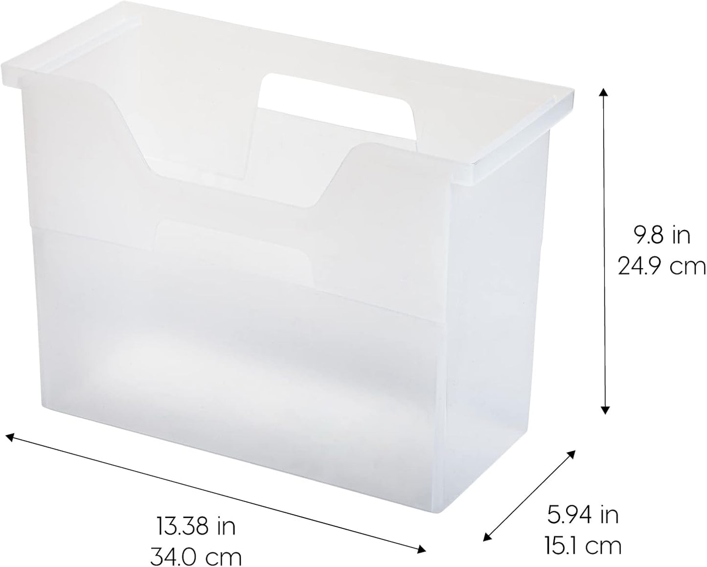IRIS USA Medium Portable Desktop File Box with Open Top, Side Handles, Hanging File Folders, Tabs & Inserts, Letter Size, For Magazines Newspapers Mail Books Notebooks Binder Homework, Clear