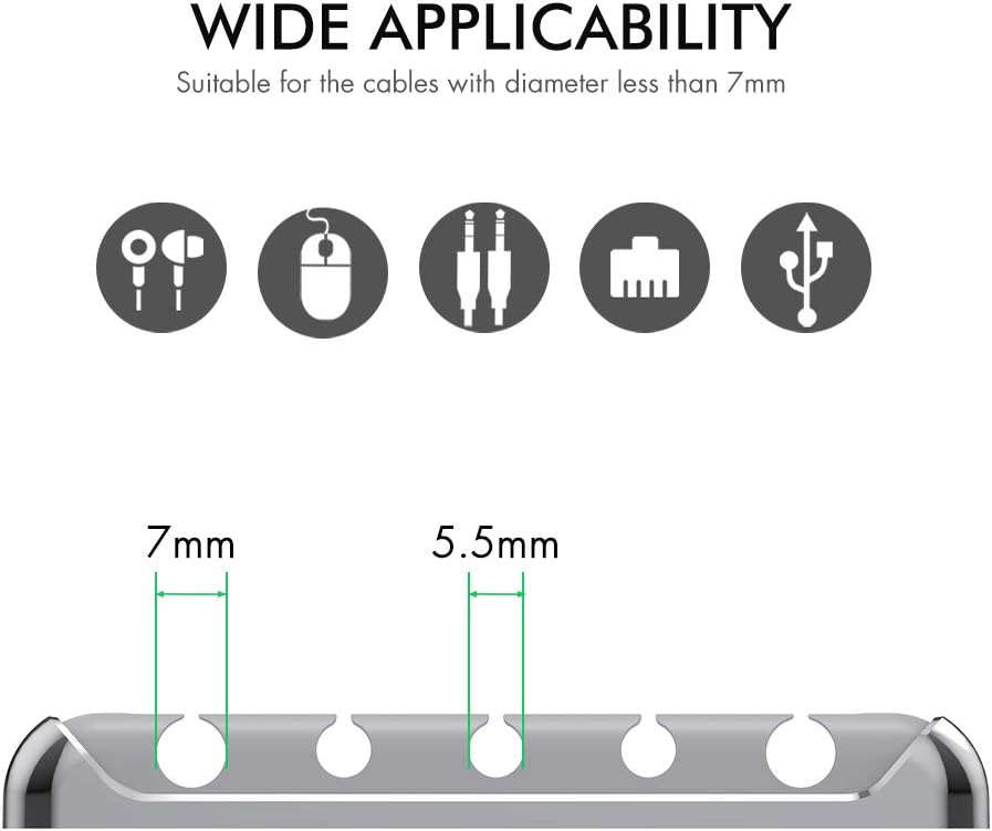 AHASTYLE Cable Organizer Holder 5 Slots Desktop Cord Wire Clips Keeper for Organizing USB Cable/Power Cord/Wire Home Office and Car (Grey)