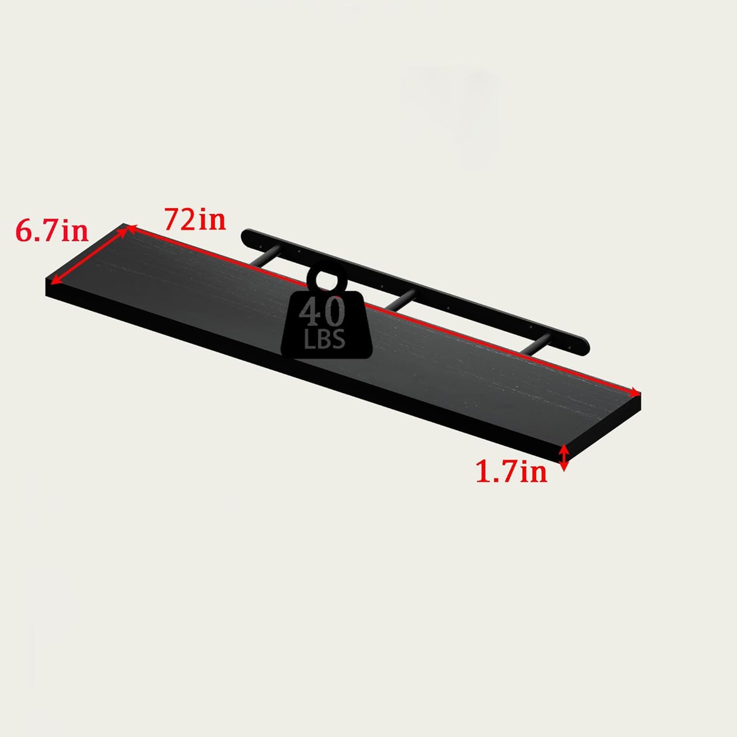 Floating Shelves for Wall, 72 Inch Extra Long Brown Wall Shelves, Set of 3, Hanging Invisible Brackets Floating Shelves for Living Room,Bedroom,and Kitchen (Black, 3T72IN)