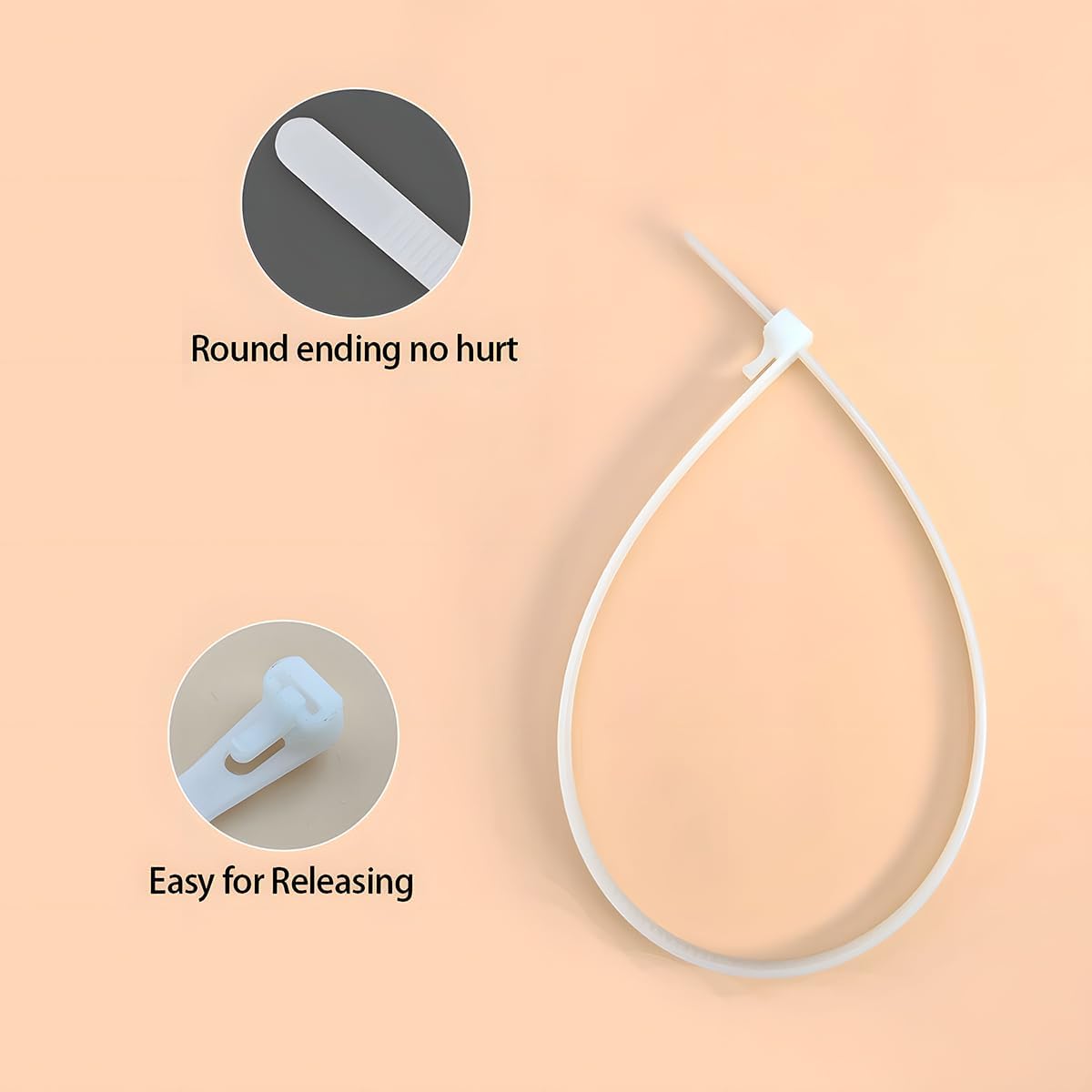 100 PCS 8 Inch Self-Locking Reusable Cable Ties White – Adjustable Nylon Zip Ties, 55 LBS Strength for Home, Office, Wires & Cord Organization (Indoor/Outdoor)