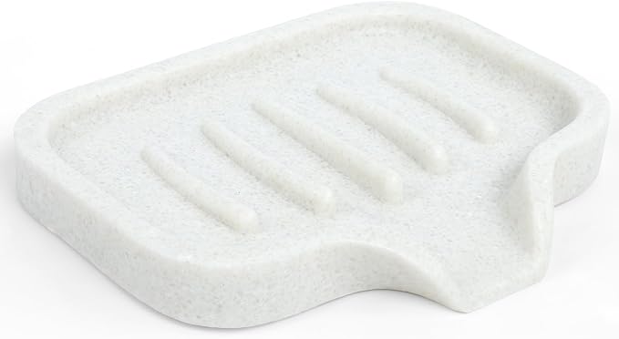 Self Draining Soap Dish- Bar Soap Holder for Shower, Marble Design Large Soap Savers Soap Tray Sponge Holder for Kitchen Bathroom Bathtub Sink, Crystal White