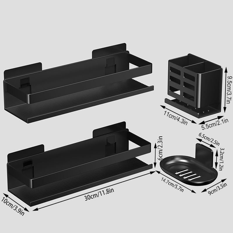 Shower Shelf 4 Pack - Bathroom Shower Shelf Rust-Proof Aluminum Adhesive Installation No Drilling Required, Suitable for Bathroom Storage and Home Decoration