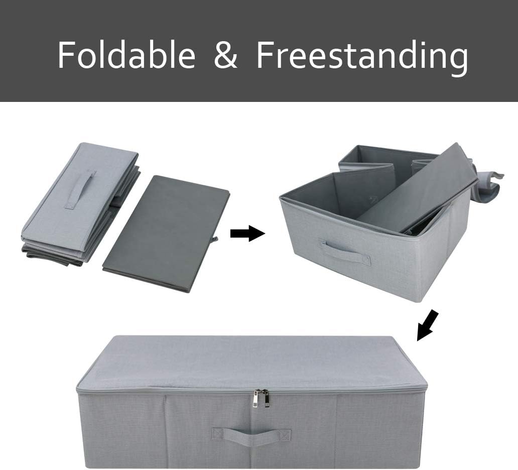 iwill CREATE PRO Under Bed Storage Bins with Lids for Shoes Clothing Organizer, Good for Bedroom Wardrobe, Closet, Sturdy Plastic Boards & Polyester Blend Fabric, Light Gray