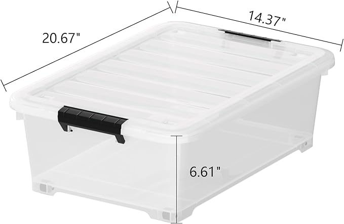 Sandmovie 4 Packs 20 Quart Plastic Under Bed Storage Boxes, Plastic Bins Storage Under Bed, Clear