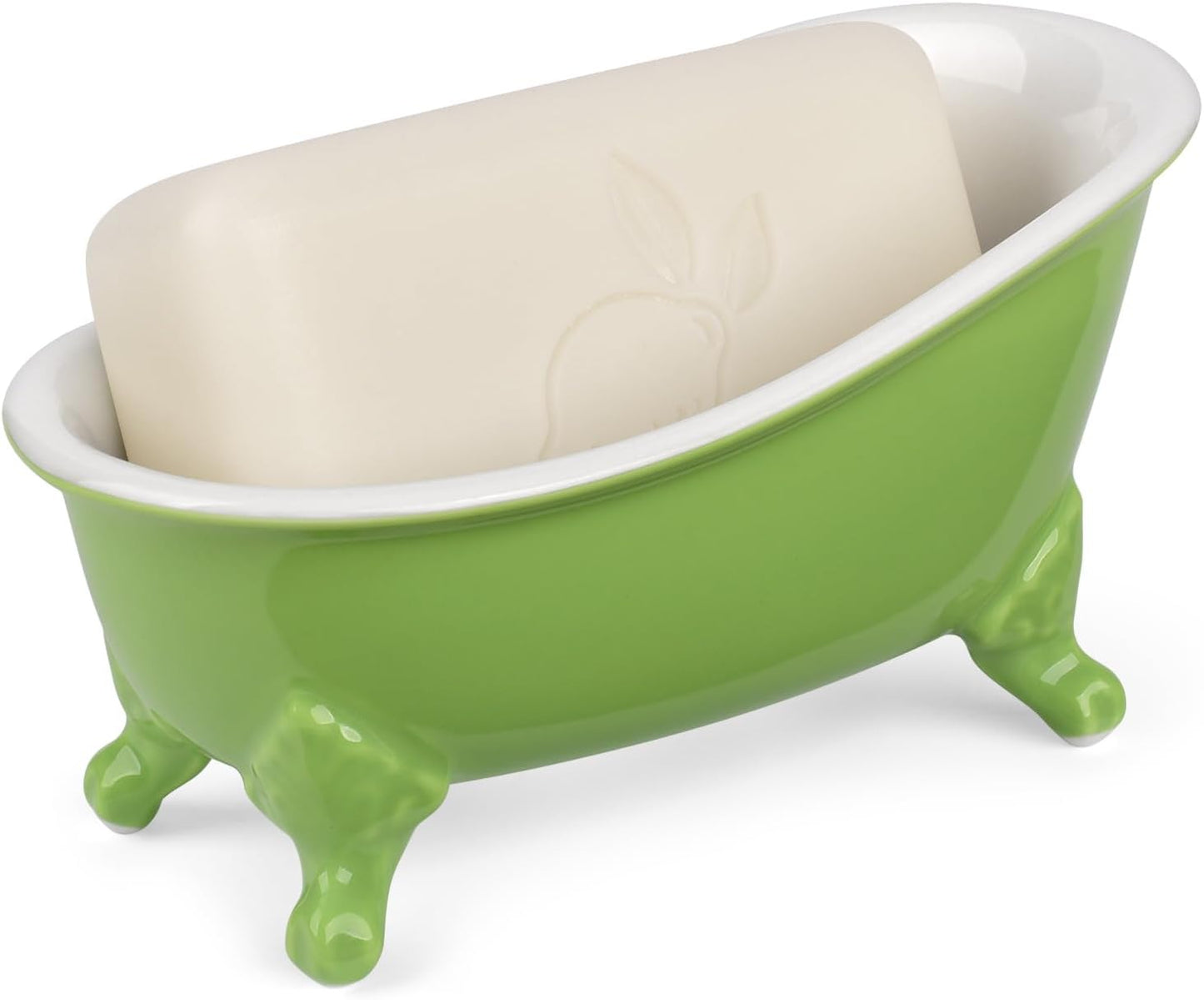 6.1" Vintage Ceramic Mini Decorative Clawfoot Bathtub Bar Soap Dish, Kitchen Sponge Holder and Shower Tray for Bathroom, 1 Pack (Lime)