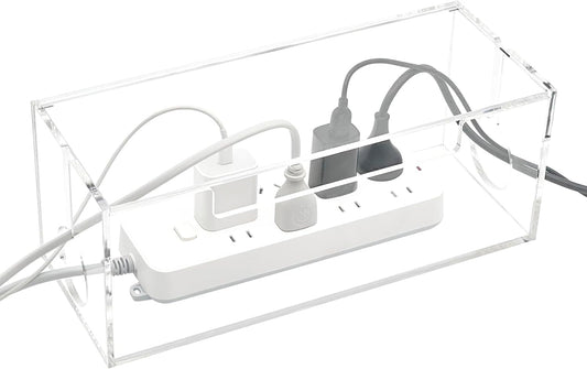 Cable Management Box, 2 Open Slots Cords Hider Box, Under Desk Power Strip Organizer and Floor Cables Storage, Clear