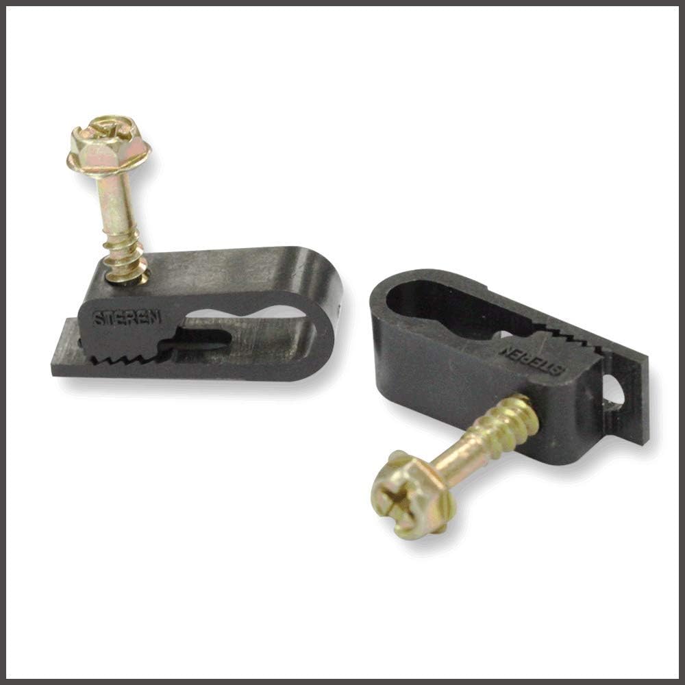 STEREN Coaxial Cable Clips - Cable Holder - Siding Clips for Hanging - Cord Holder for Desk - Cable Clamps - Cord Clip - Wire Organizer Clips - Tv Mount Screws (Black, 100 Count - Dual Screw)
