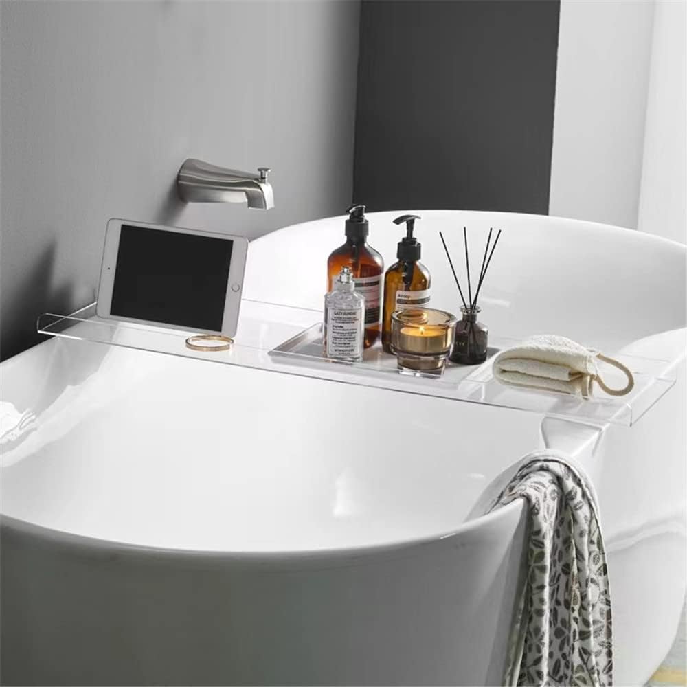 WANLIAN Luxury Bathtub Caddy Tray for Bathroom and Shower Storage - Clear Handles
