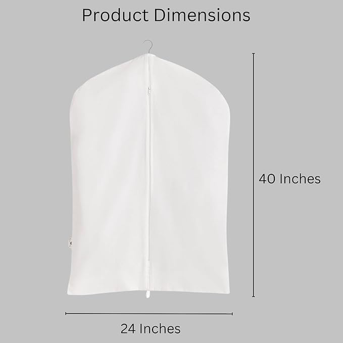 Premium 100% Cotton Garment Bags – 40" Off-White Canvas Suit Cover with YKK Zipper – Breathable, Dust-Proof Storage for Suits, Coats, Dresses, Jackets & Travel/Closet Use