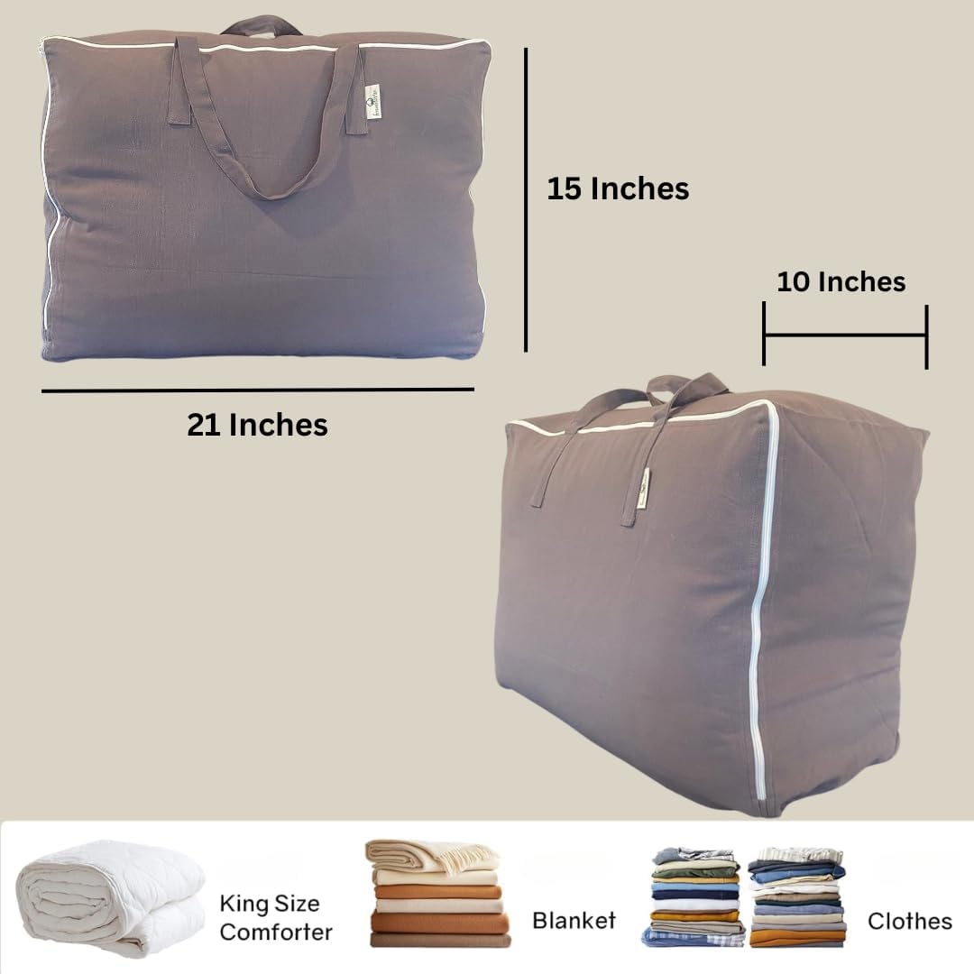 Storage Bag with Handles for Beddings, Comforters, Blankets, Pillows, Linens and Garments | Underbed/WardrobeThick Soft Breathable Closet Organizer Bag (Large (21"X15"X10"), Gray)
