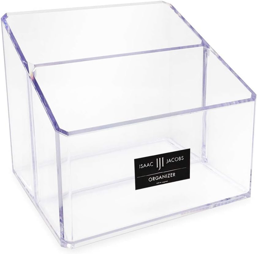 Isaac Jacobs Clear Acrylic 2-Section Organizer, Remote Holder & Multi-Functional Makeup, Brush, Pen & Pencil Storage Solution, for The Home, Bathroom, Office, Child’s Desk (2-Section, Clear)