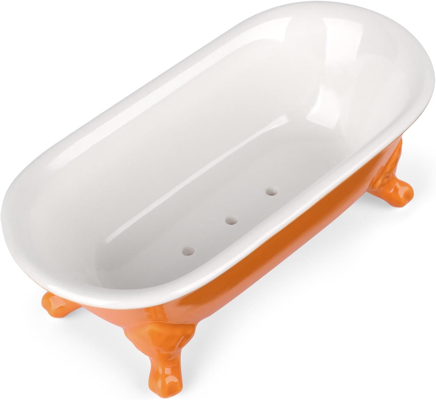 6.5" Ceramic Mini Decorative Clawfoot Bathtub Bar Soap Dish, Kitchen Sponge Holder and Shower Tray for Bathroom, 1 Pack(Tangerine)