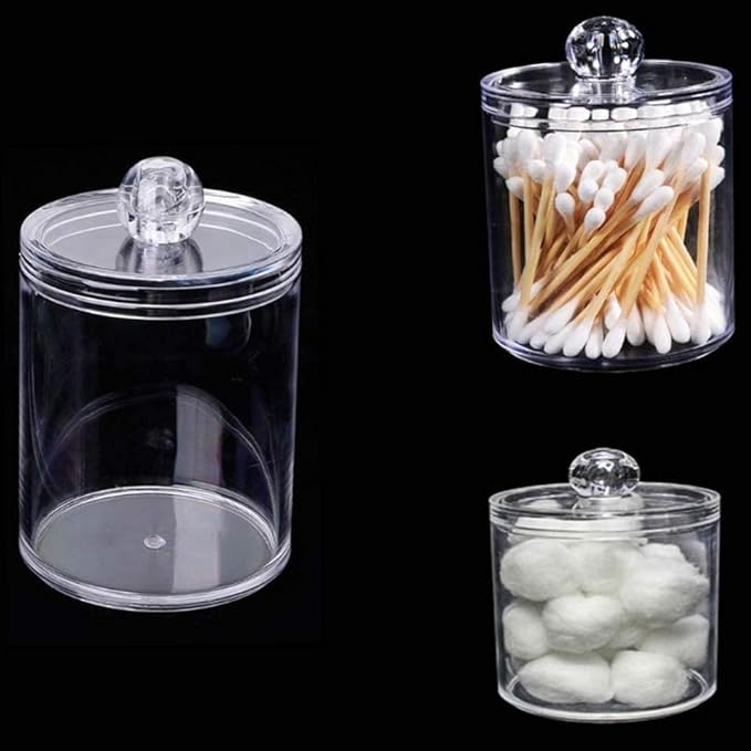 AXX Qtip Dispenser Apothecary Jars Bathroom - Qtip Holder Storage Canister Clear Plastic Jar for Cotton Swab,Q-Tips,Cotton Rounds (E#Clear 4Pcs)