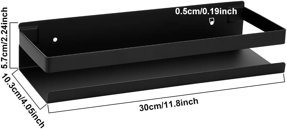 OwnMy Bathroom Shower Shelf Stainless Steel Bath Kitchen Basket Shower Caddy Rack, Rustproof Metal Bathroom Storage Floating Shelves Wall Mounted Shower Corner Rectangular Shelf - 12 Inch Black