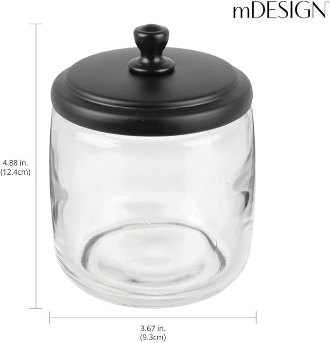 mDesign Small Apothecary Organizer Canister Jars - Glass Containers with Steel Lid for Bathroom, Organization Holder for Vanity, Counter, Hamill Collection - 2 Pack - Clear/Black