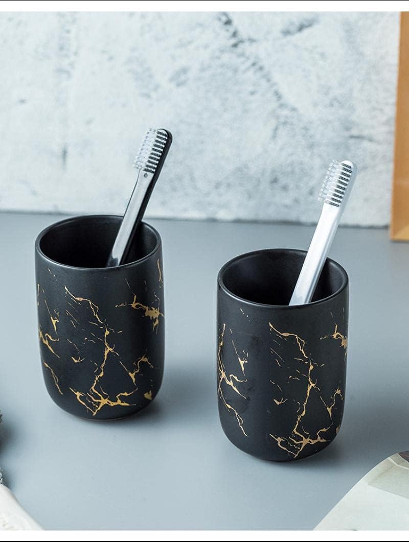 Ceramics Creative Golden Black Marble Pattern Marble Bathroom Accessories Set,3 Pieces Include Soap Dispenser, Tumblers,Soap Dish,4 Pieces Set Bathroom Accessories (Gray（Three Piece）)