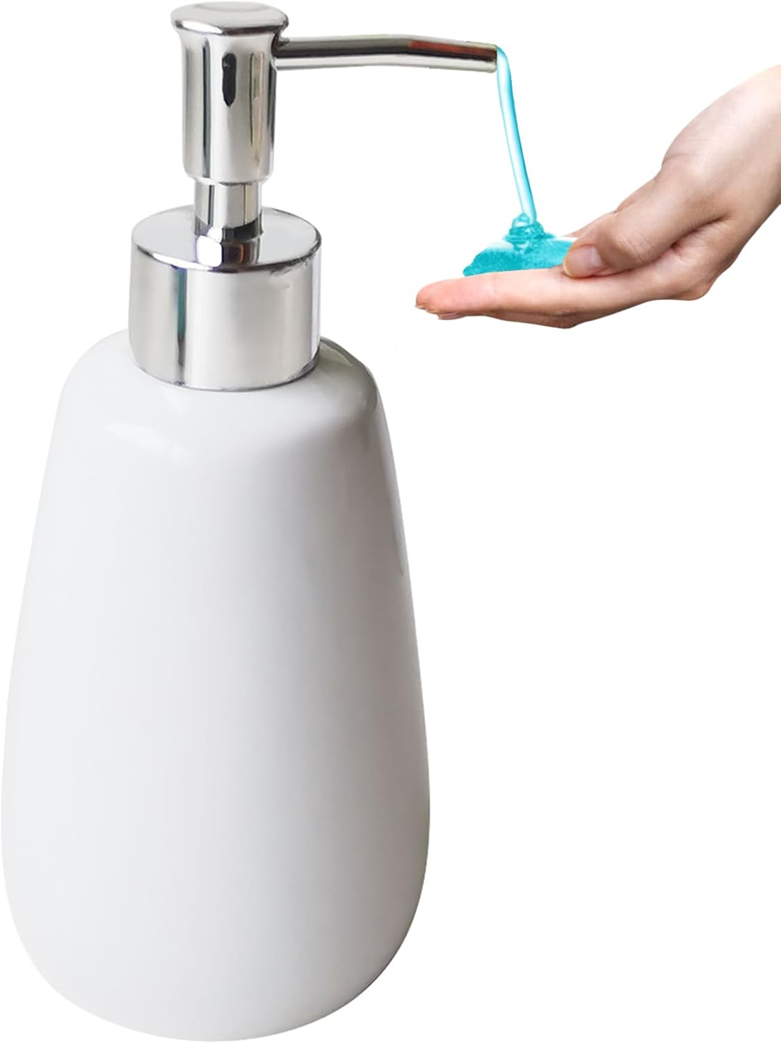 White Hand Soap Dispenser Ceramics Bottles with Elegant Pump Top Bathroom Empty Shampoo Bottles 10oz/300ml