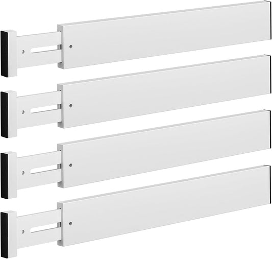 4 PCS Drawer Divider, 17"-22" Adjustable Bamboo Drawer Dividers Organizers, Expandable Separators for Kitchen, Clothes, Dressers, Home, Office, White