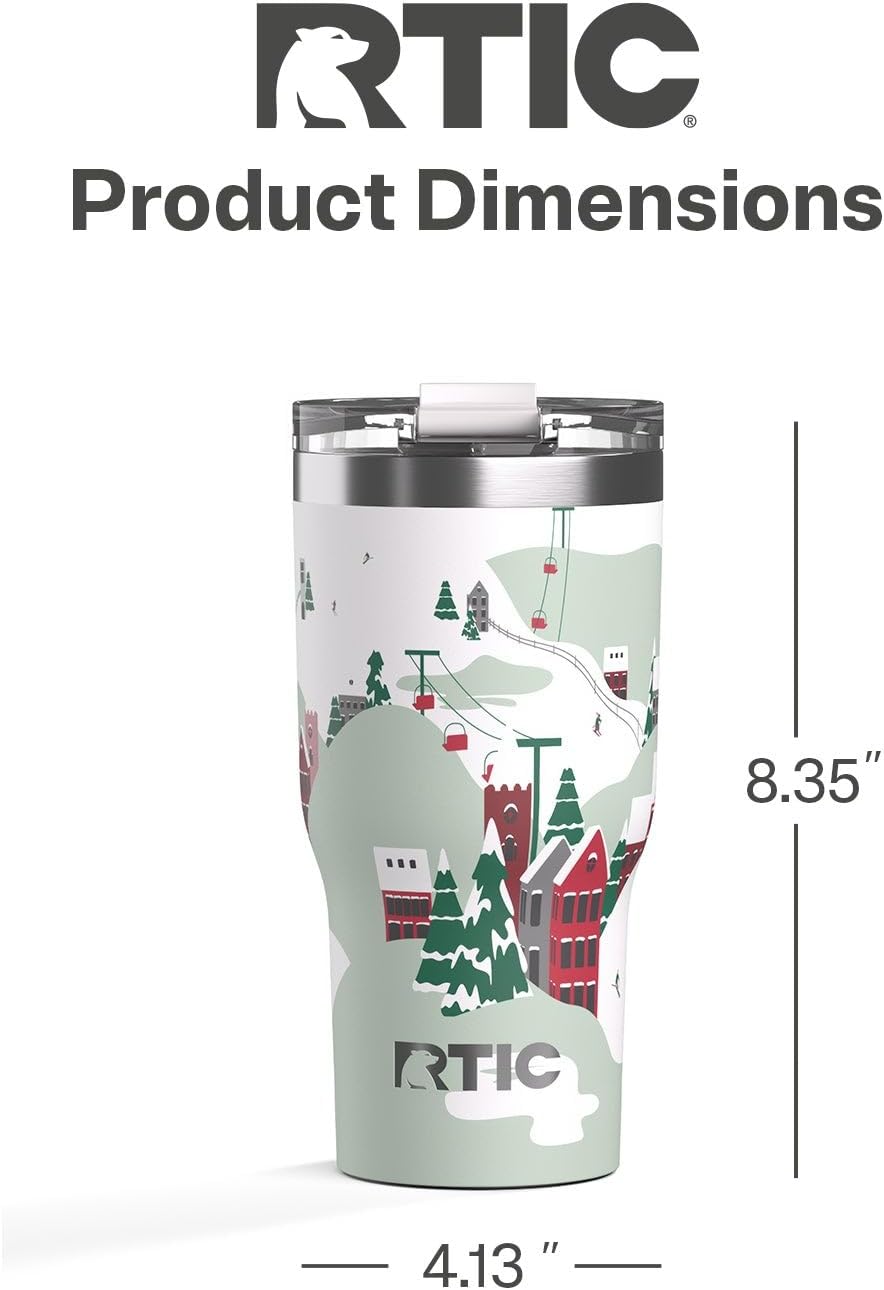 RTIC 30oz Essential Tumbler with Lid, Ceramic Lined, Insulated, Stainless Steel, Metal, Double Wall Vacuum-Insulation, Travel Cup for Iced Coffee, Tea, Hot and Cold Drink, Apres Ski