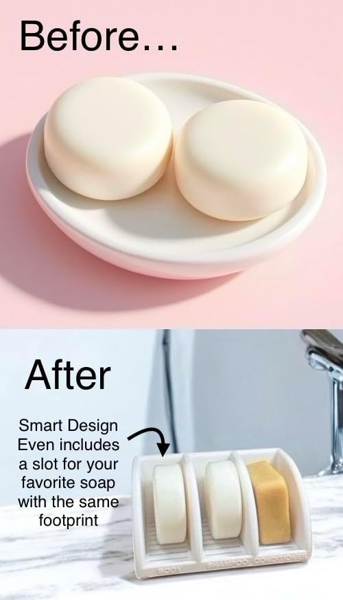 Essence & Abode Sustainable Living Solid Shampoo Holder – Multi-Bar Soap Dish with Drainage – Soap Bar, Shampoo Bar and Conditioner Bar Bathroom Organizer – Keeps Bars Dry & Lasts Longer (Beige)