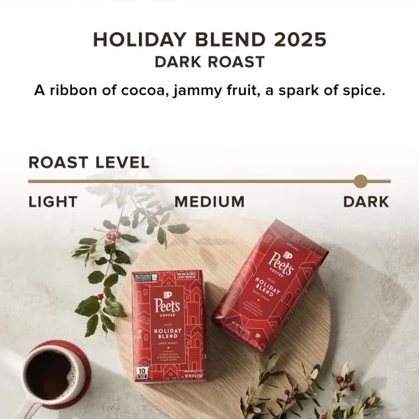 Peet's Coffee, Dark Roast Single Serve Coffee Pods - Holiday Blend 10 Count (1 Box of 10 Pods)