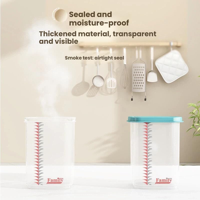 Airtight Food Storage Container With Lids 9PCS Family Set, BPA-Free Food-grade Plastic Stackable Leak-proof Kitchen Pantry Organizers for Pasta, Nuts, Dry Goods, Snack,Modular Design (Blue)