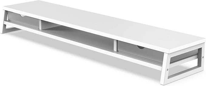 Fenge Dual Monitor Stand, Monitor Riser with Drawer, 42.5 Inch Large Computer Monitor Stand for 2 Monitors, 2 Tier Wooden Desk Shelf for Top of Desk