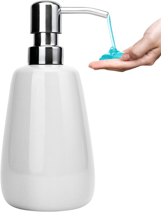 Hand Soap Dispenser Ceramics Bottles with Stainless Steel Pump Bathroom Empty Shampoo Bottles 10oz/300ml 2.76 inches Tall and 1.18 inches Wide