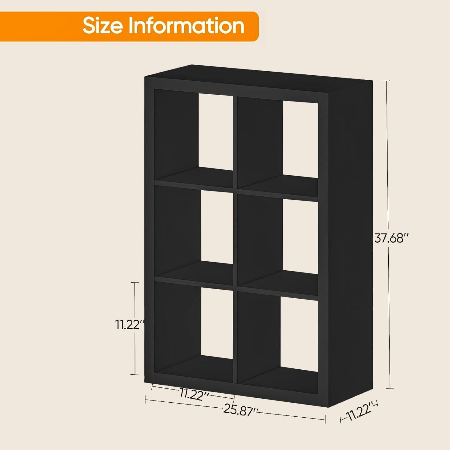 furtble Bookshelf with Storage Bins, 6 Cube Storage Organizer, Modern Wood Bookcase, Multifunctional Display Shelf for Living Room (Matte Black, 6 Cube)