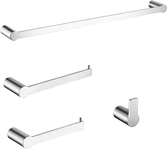 4-Pieces Bathroom Accessories Set, Towel Bar Set Modern Stainless Steel Towel Rack Towel Hooks Toilet Paper Holder for Bathroom Wall Mounted, Brushed Nickel 23 Inch