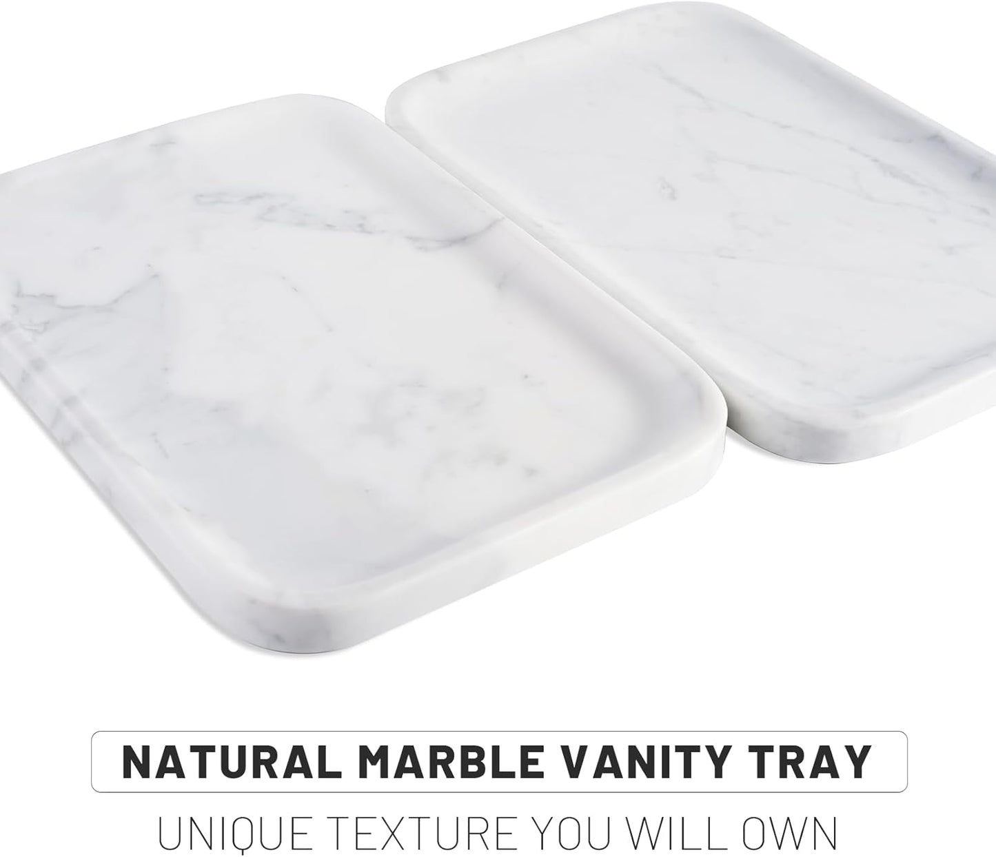 Statuario Marble Vanity Tray - Decorative Organizer for Bathroom Countertop, Dresser, Kitchen Sink