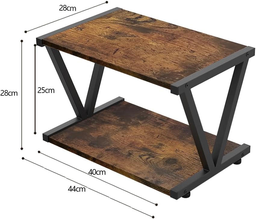 VEDECASA Retro Desktop Printer Stand 2 Tiers Under Desk Wood Printer Shelf Rustic Industrial Farmhouse Wood Storage Book Shelf Table Organizer for Home Office Stylish Sturdy V Shaped (Rustic Brown)