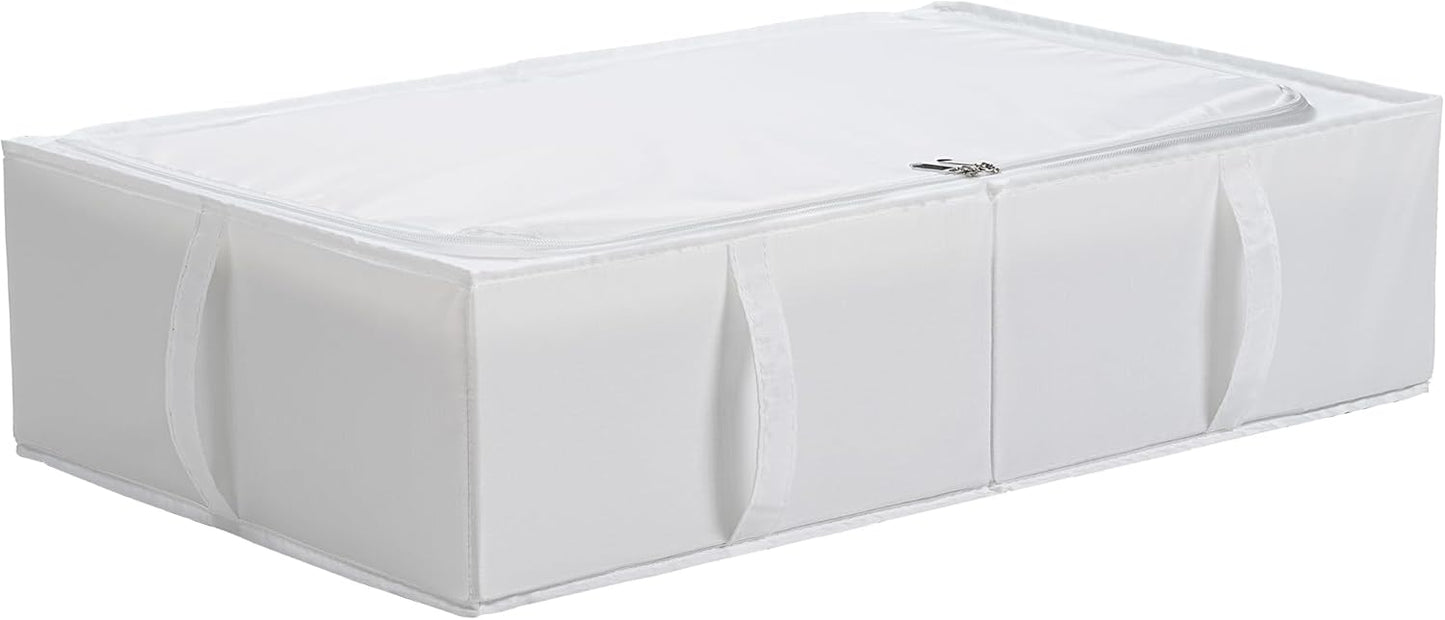 TYEERS Under Bed Storage Containers, Durable Fabric, Washable, Collapsible, Under Bed Storage Bins for Clothes, Blankets, Sheets, Shoes, 27.5x16.5x7 Inches, 1-Pack, White