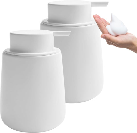 Soap Foaming Dispenser Ceramic with Easy-to-Press Pump Hand Foam Dispenser for Shampoo Bathroom Kitchen 12 oz 2pcs