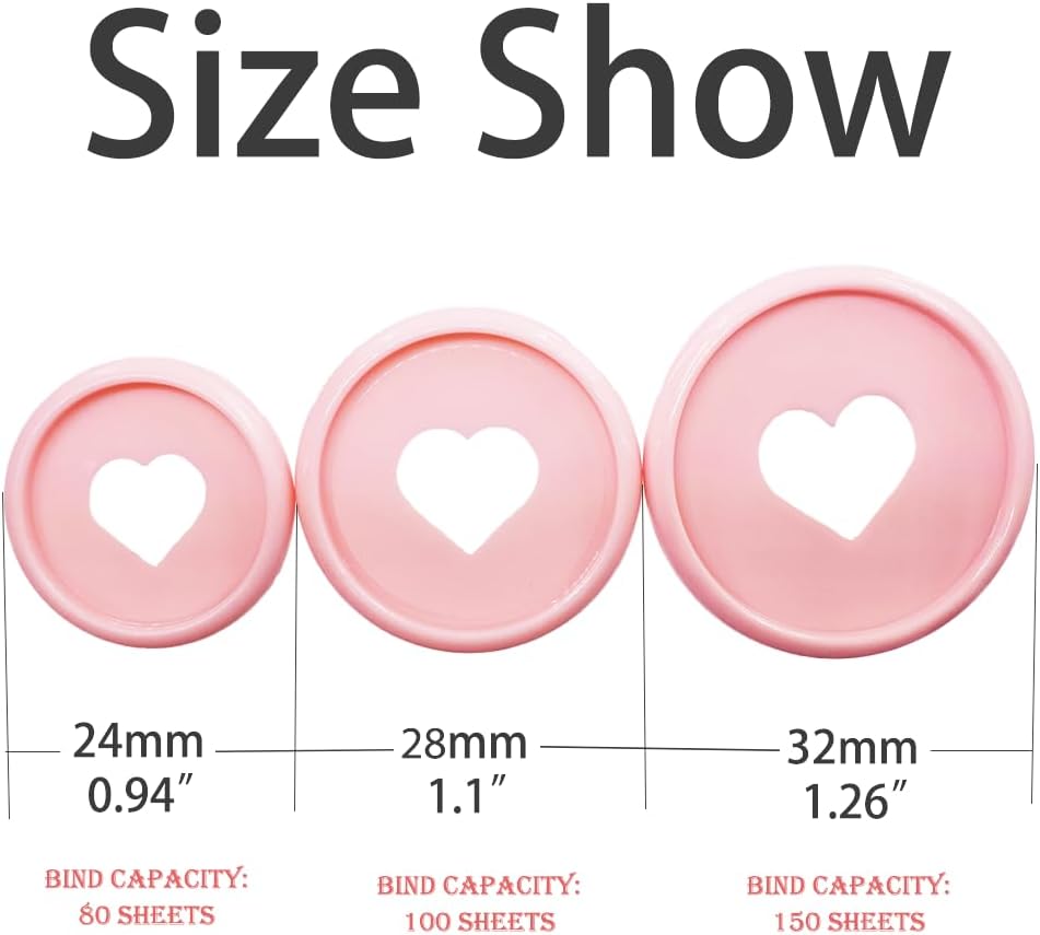 100pcs Planner Expander Discs 1.26Inch Book Binding Disc For Discbound Notebook Accessories Heart Binder Rings(Pink,1.26 inch/32 mm)
