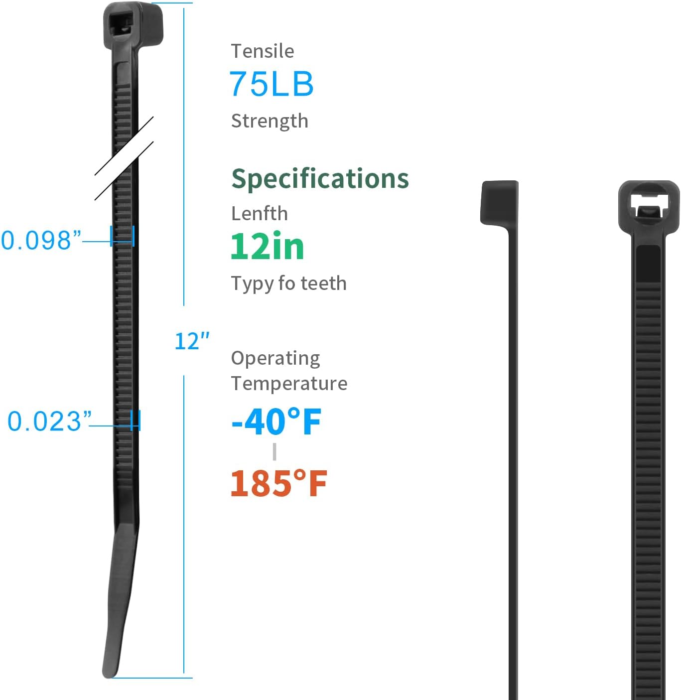 XINGO 12 Inch White Zip Ties(1200 Pack), 75 LBS Ultra Strong Tensile Strength, UV Resistant Cable Ties, Self-locking Plastic Ties for Indoor and Outdoor Use